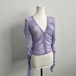 Zara Sheer Lavender Ruched Mesh Button Front Top – Romantic Fairycore XS